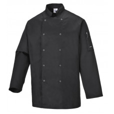 Chef Jacket Stud L/Sleeve - Black